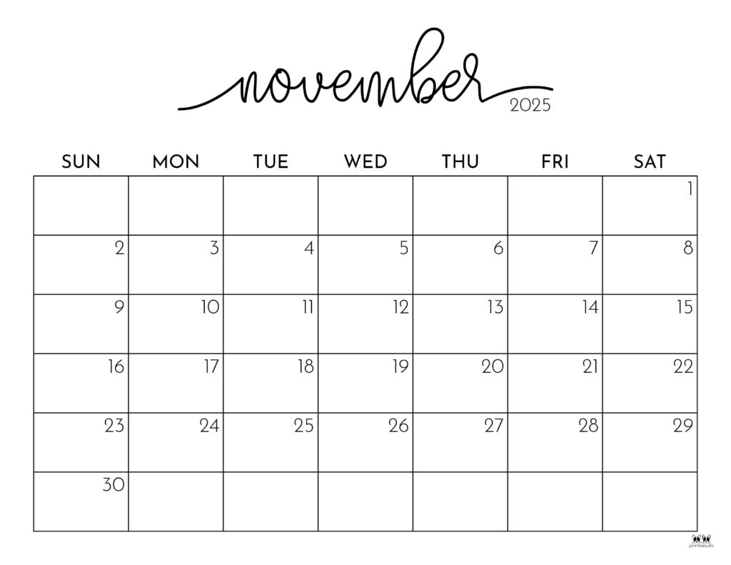 November 2025 Calendars - 107 Free Printables | Printabulls - November Printable Calendar 2025