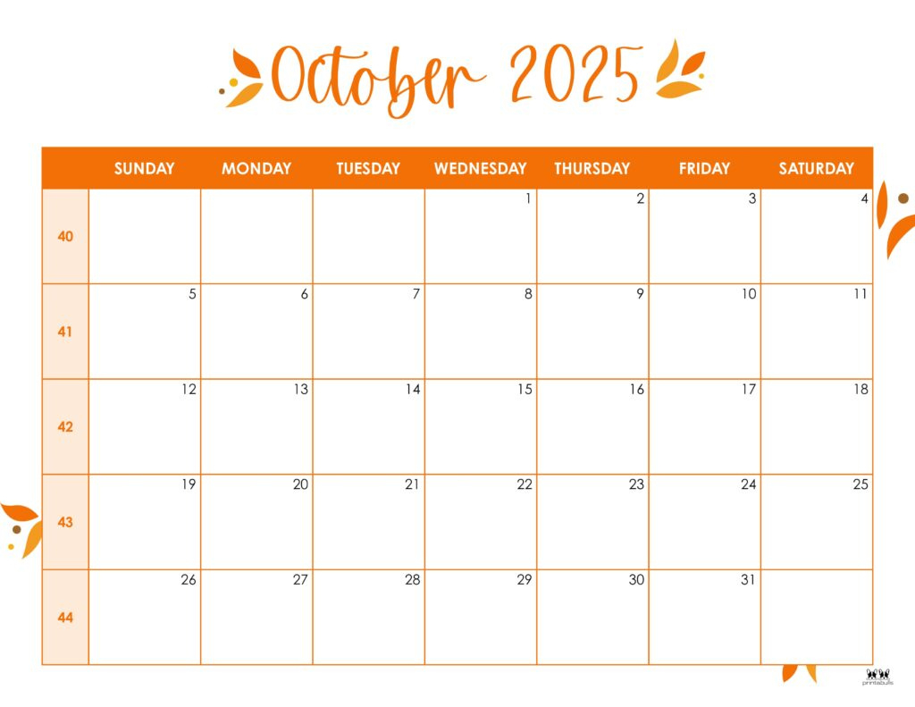 October 2025 Calendars - 107 Free Printables | Printabulls - Fall 2025 Calendar Printable