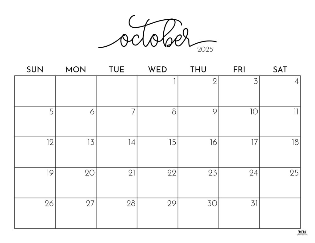 October 2025 Calendars - 107 Free Printables | Printabulls - Printable October Calendar 2025