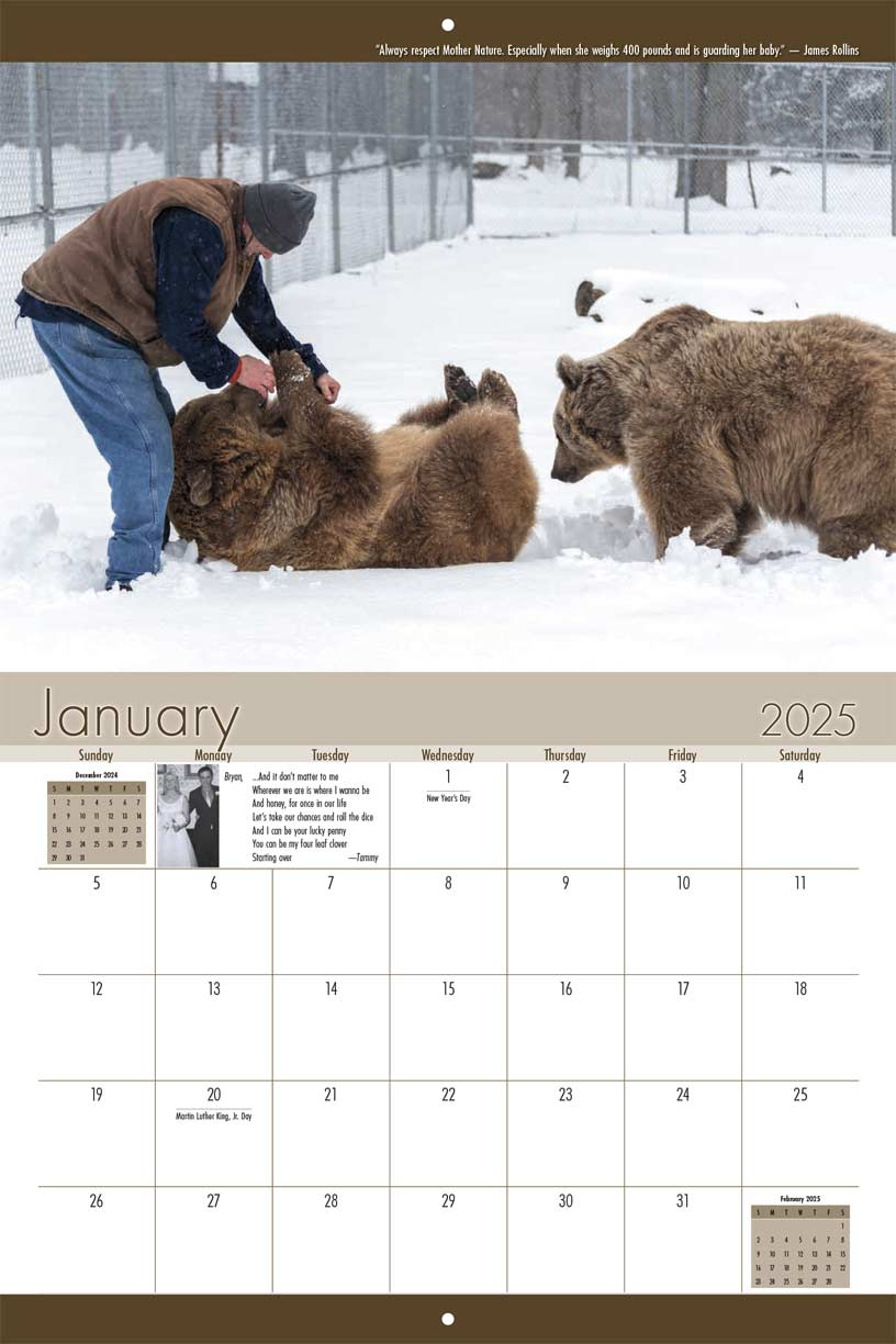 Orphaned Wildlife Center 2025 Calendar - Yearbox Calendars - Grizzly Bears 2025 Calendar Printable
