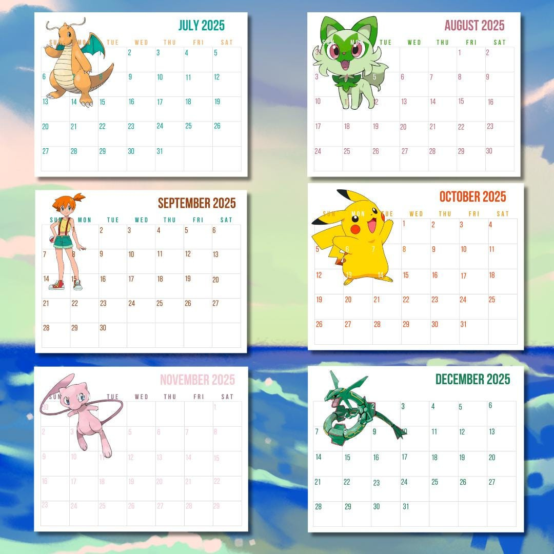 Pokemon Printable Calendar 2025, Gaming, Game, Game Room Decor - Free Printable Pokemon Calendar 2025