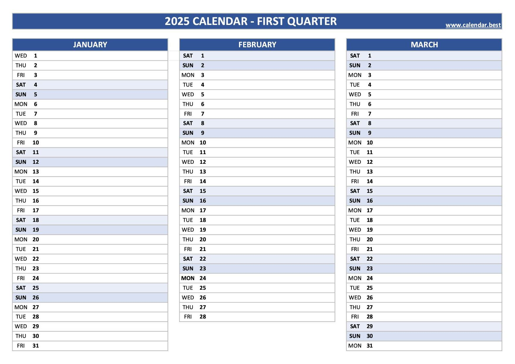 Printable 1St Quarter 2025 Calendar - Printable Calendar 2025 Q1