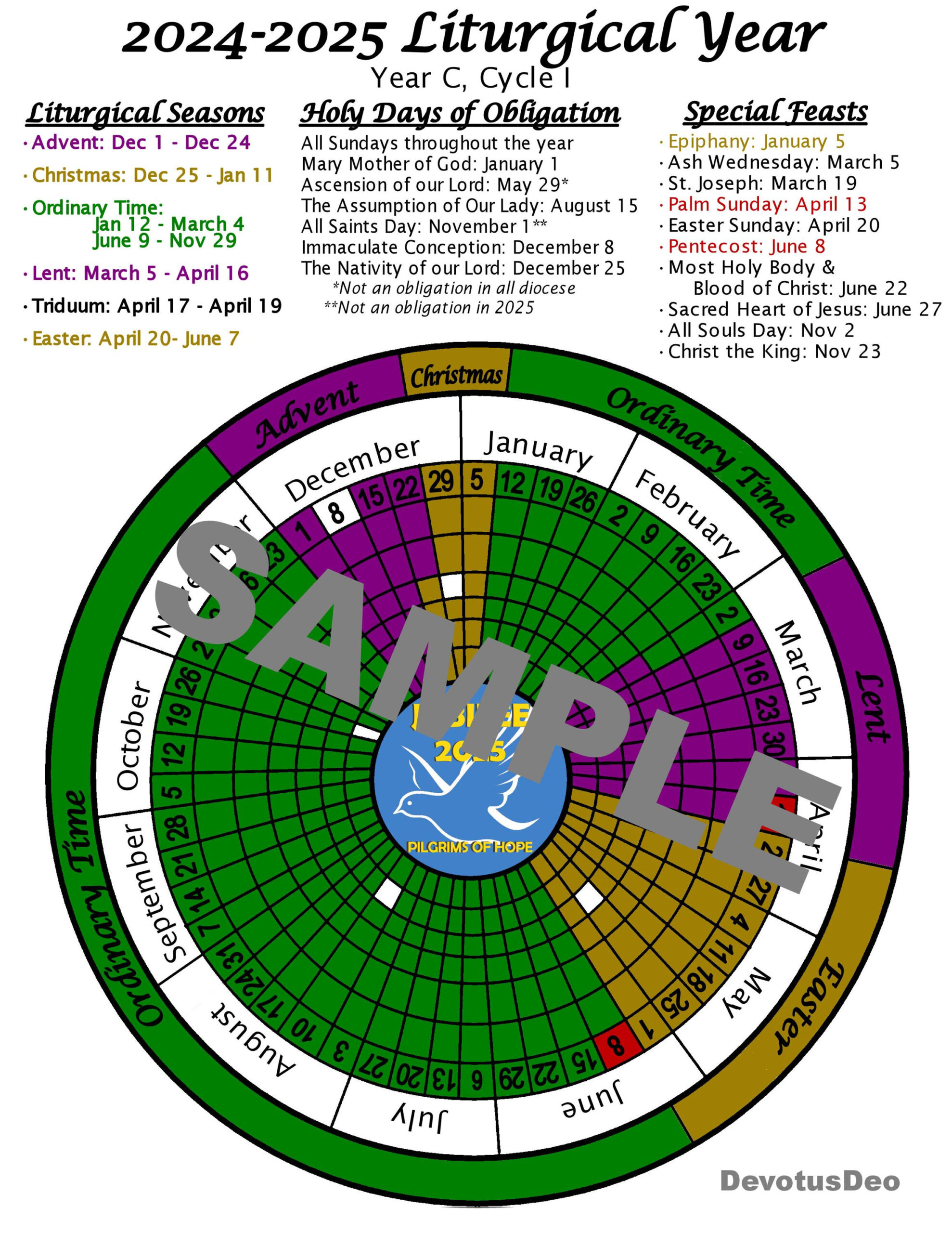 Printable 2025 Liturgical Calendar, Downloadable Catholic - Liturgical Color Calendar 2025 Printable