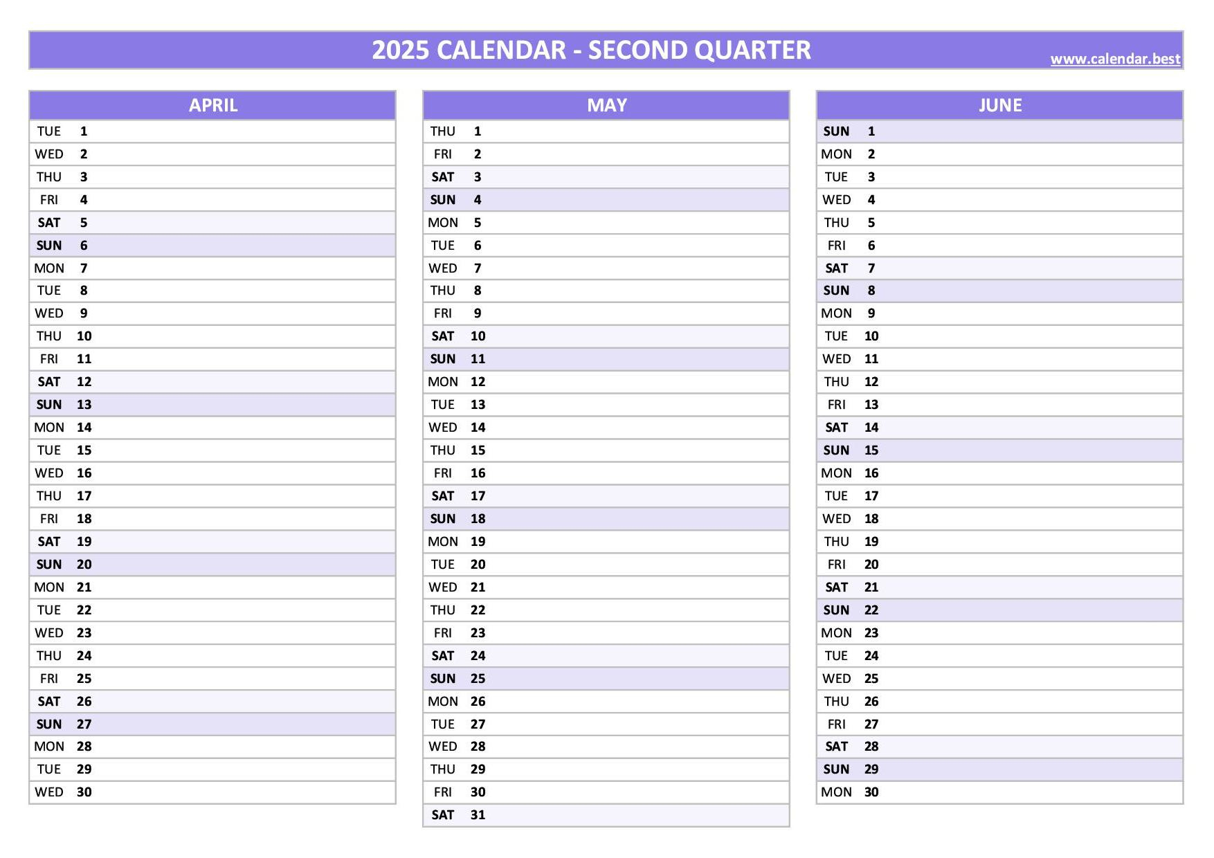 Printable 2Nd Quarter 2025 Calendar - 2nd Quarter 2025 Calendar Printable