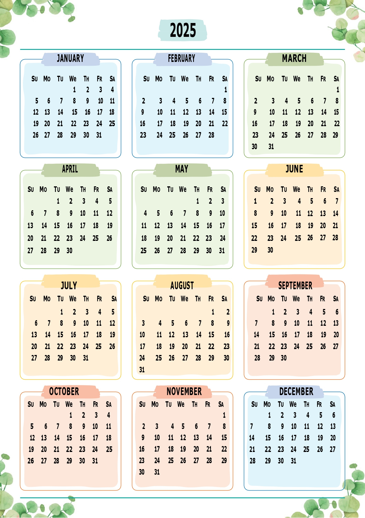 Printable Calendar 2025 One Page With Holidays (Single Page) 2025 - 2025 Yearly Calendar Printable One Page