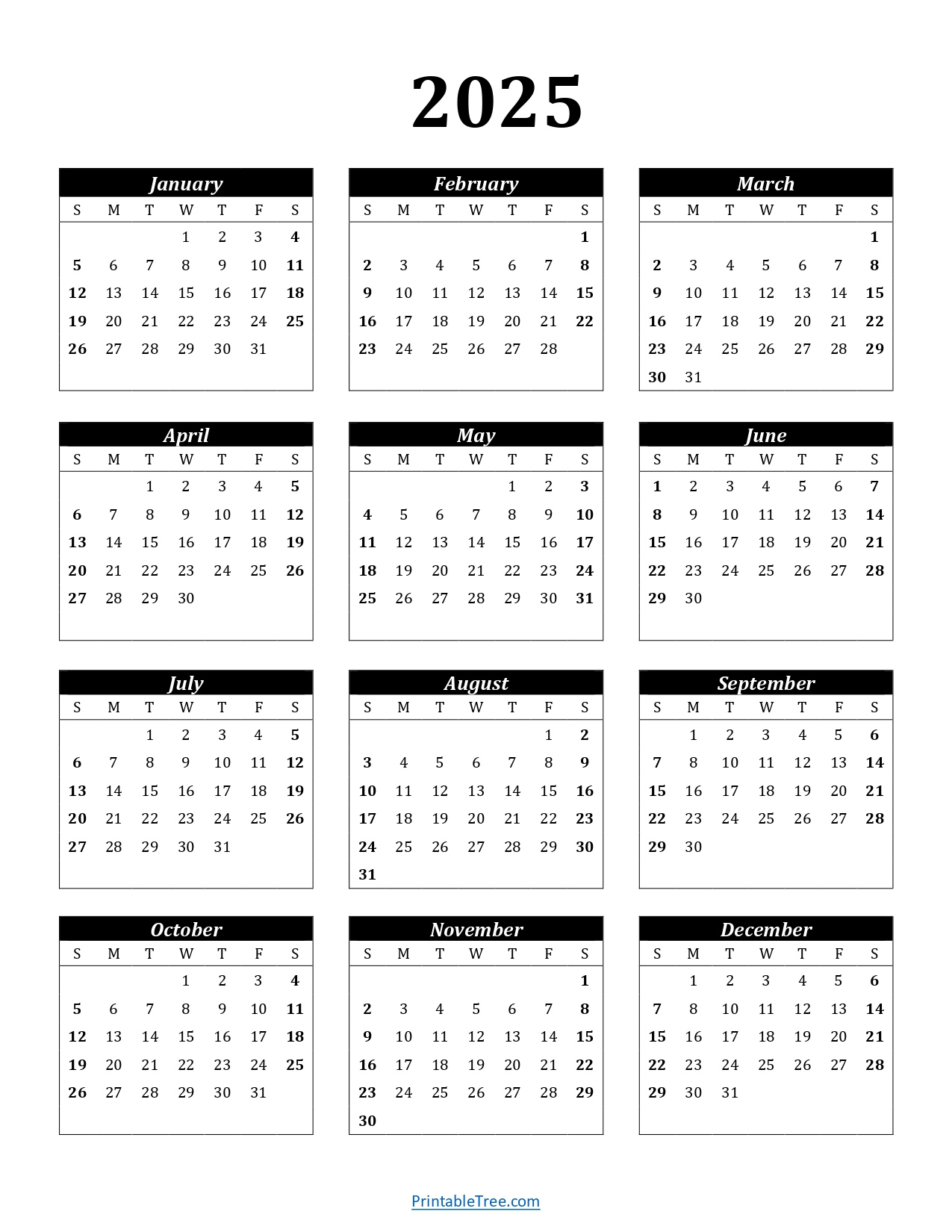 Printable Calendar 2025 One Page With Holidays (Single Page) 2025 - Printable Calendar 2025 Vertex