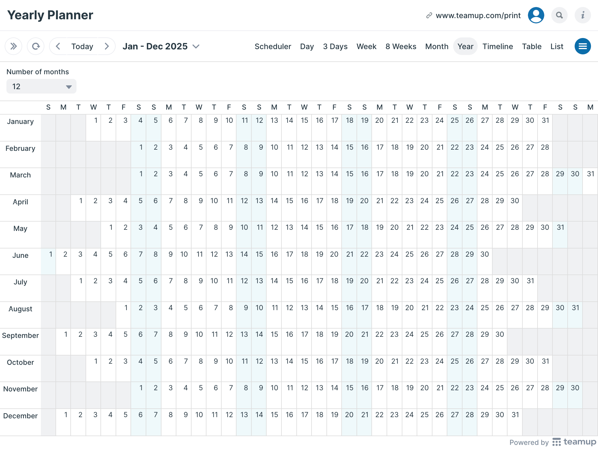 Printable Calendars - Teamup - Printable Calendar 2025 Date Range