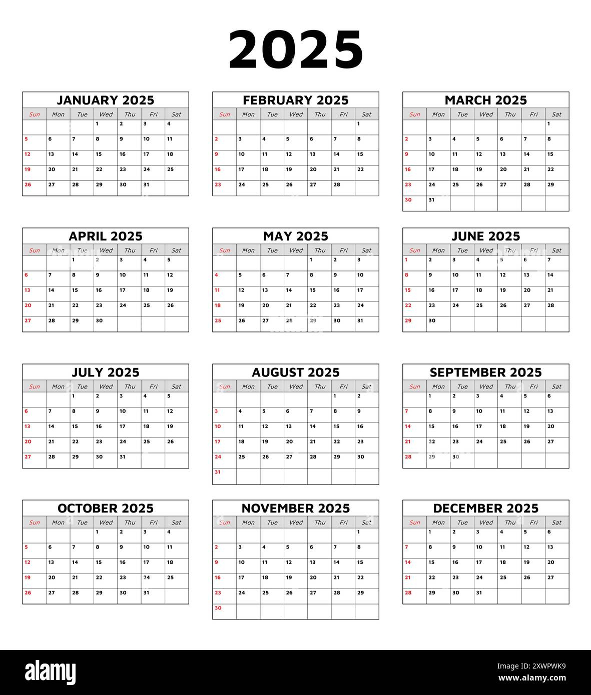 Printable Collection Of Monthly English Calendars For 2025 Year - Printable Calendar 2025 English