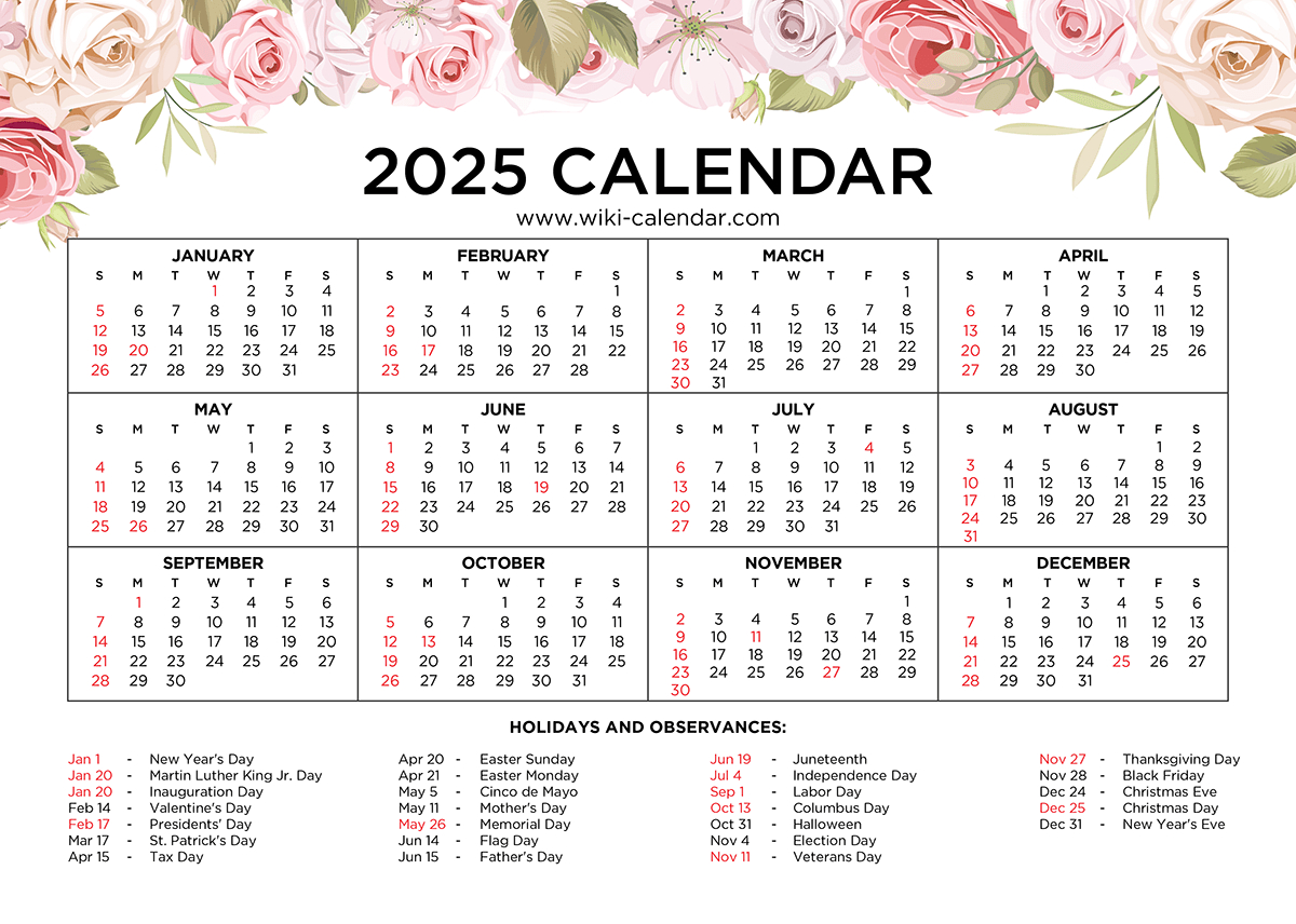 Printable Floral Calendar 2025 - Wiki Calendar | Apache Openoffice - Wiki Calendar 2025 Printable
