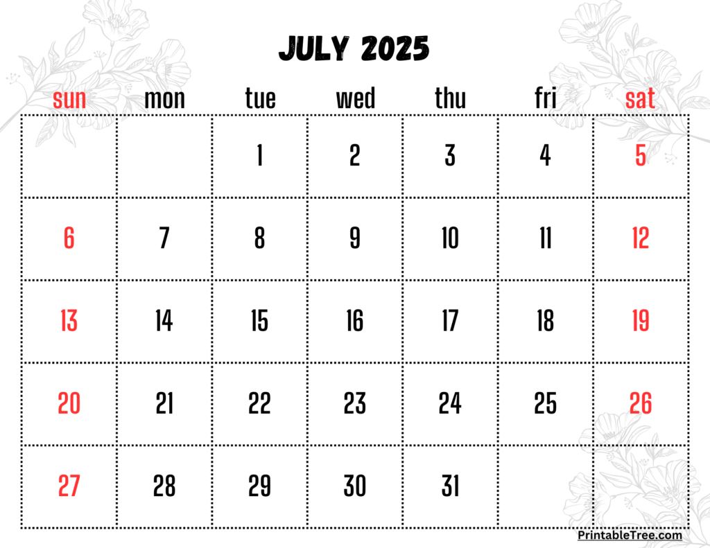 Printable July 2025 Calendar - Printable Party Favors - July 2025 Calendar Philippines With Holidays Printable