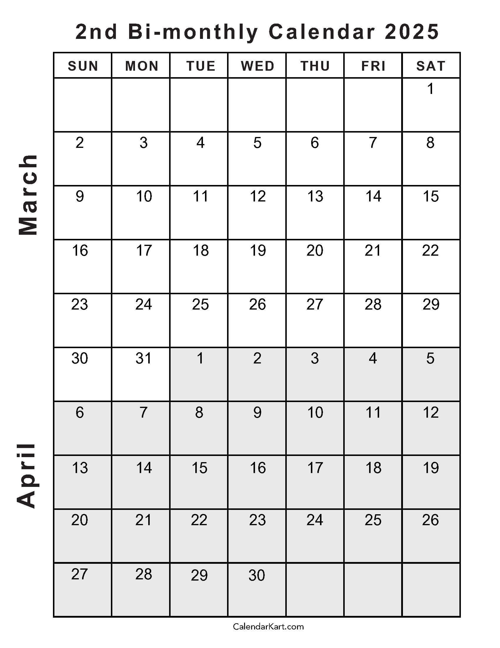 Printable March April 2025 Calendar | Calendarkart - Printable Calendar 2025 March And April