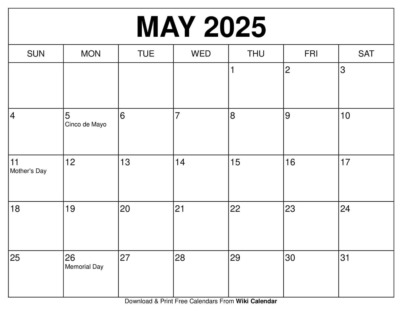 Printable May 2025 Calendar - Wiki Calendar | Apache Openoffice - May Printable Calendar 2025 Wiki