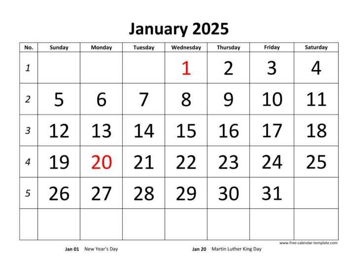 Free Printable 2025 Monthly Calendar with Holidays