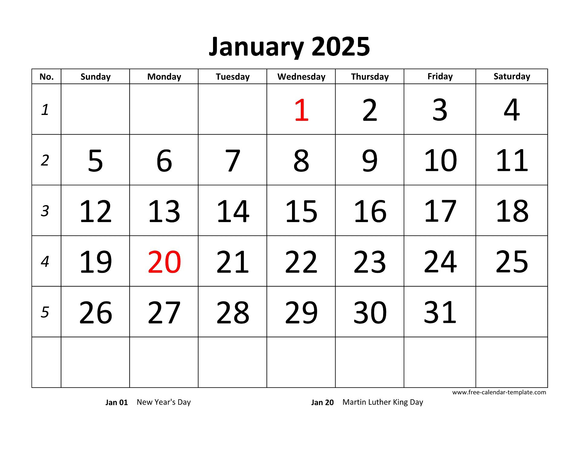 Printable Monthly Calendar 2025 | Free-Calendar-Template - Printable Calendar 2025 Free Download Word