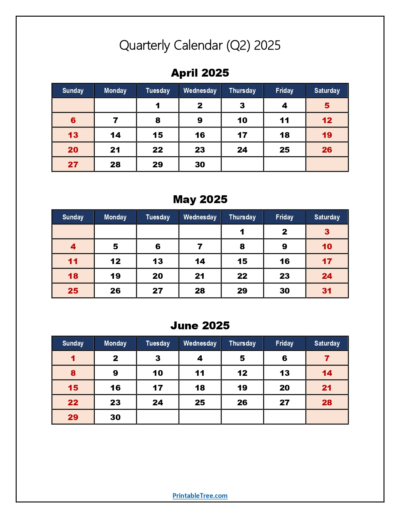 Q2 Quarterly Calendar 2025 Printable Pdf Templates - 2nd Quarter 2025 Calendar Printable