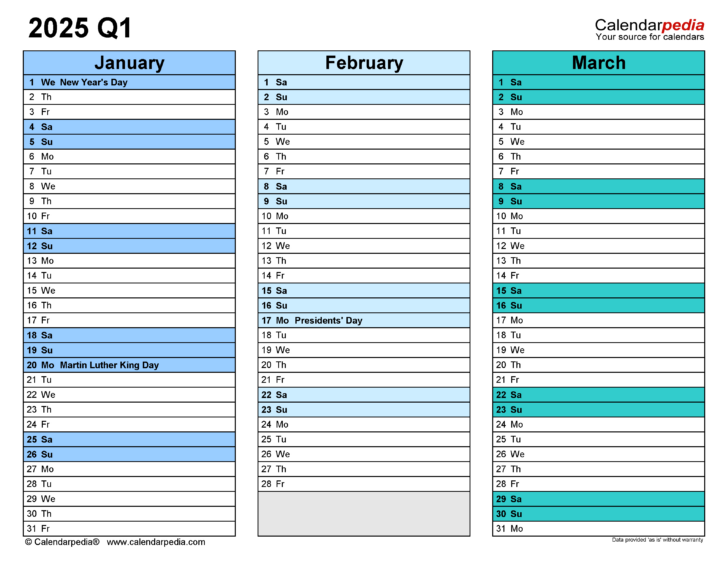Free Printable Calendar 2025 Quarterly
