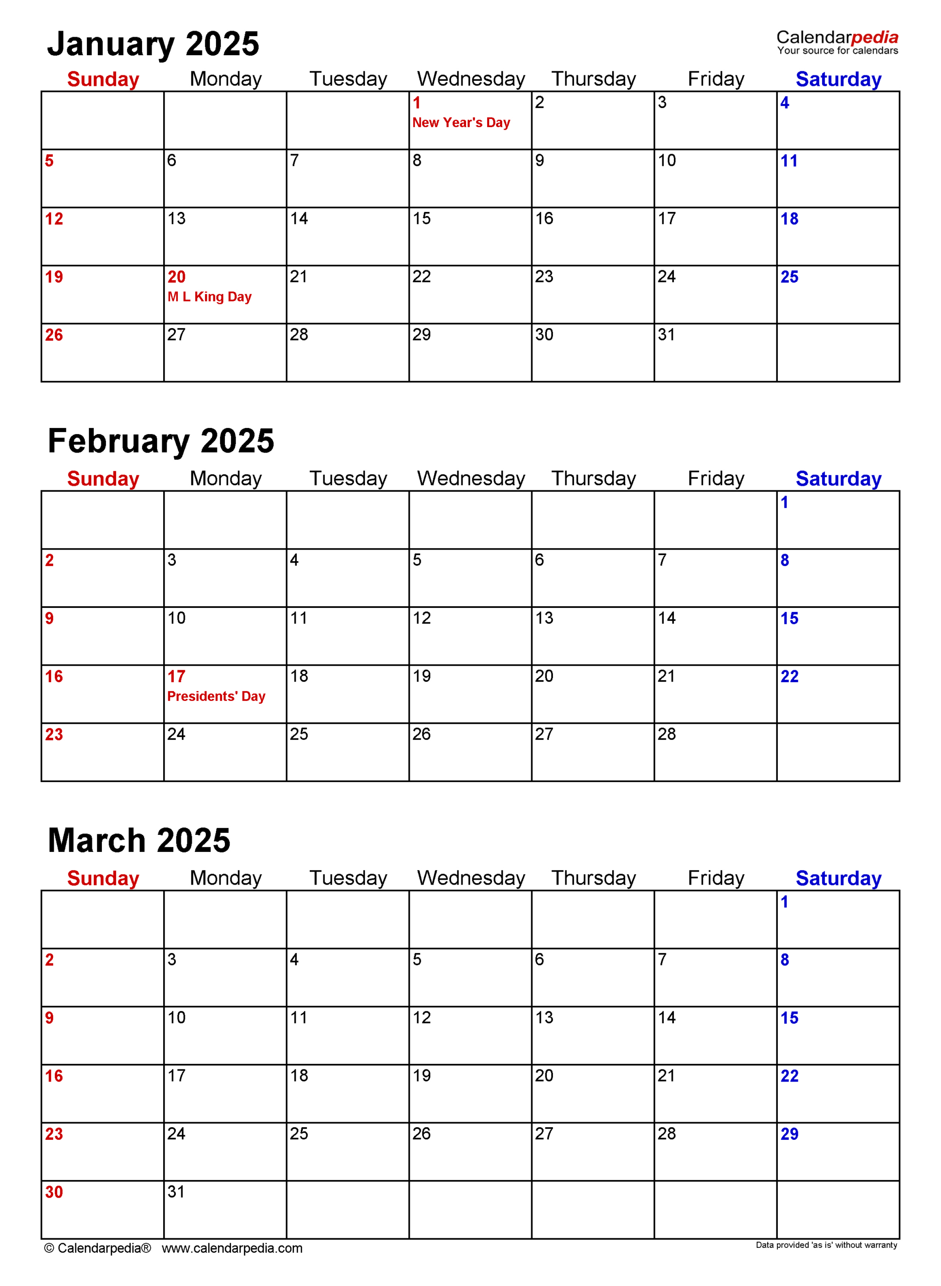 Quarterly Calendars 2025 - Free Printable Pdf Templates - Q1 2025 Calendar Printable