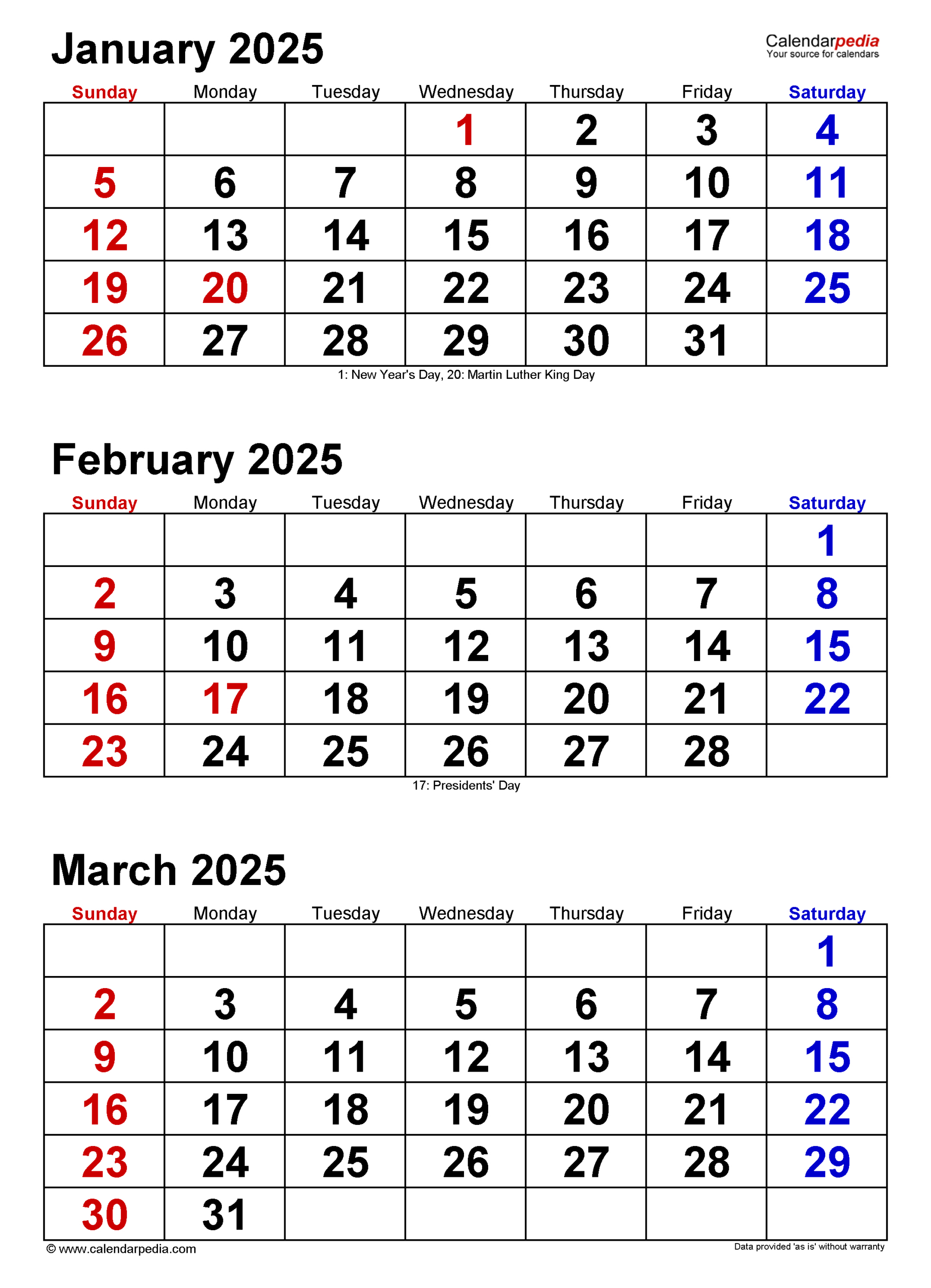 Quarterly Calendars 2025 - Free Printable Word Templates - Q1 2025 Calendar Printable