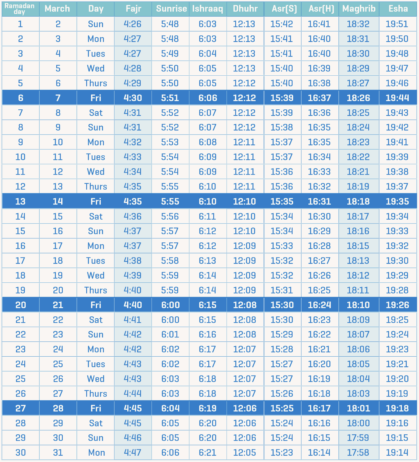 Ramadan Timetable 2025 - Islamic Relief South Africa - Printable Ramadan Calendar 2025