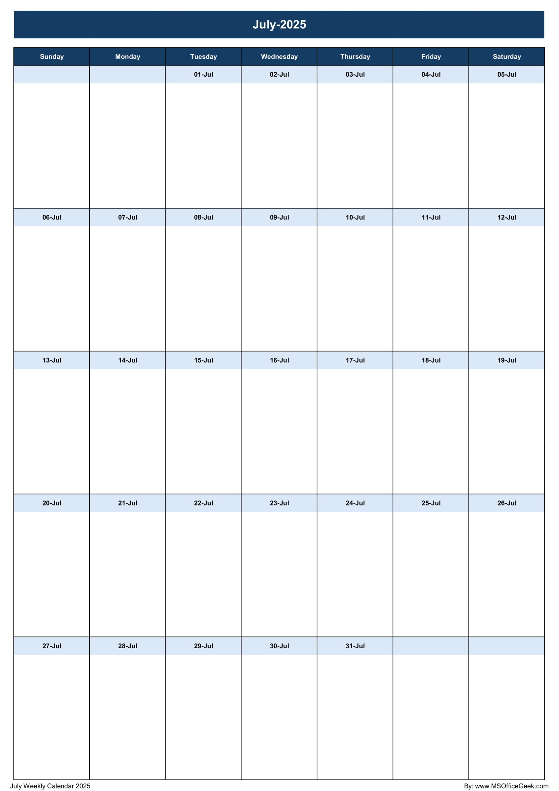 Ready-To-Use Printable Weekly Calendar 2025 - Msofficegeek - July Weekly Calendar Printable 2025