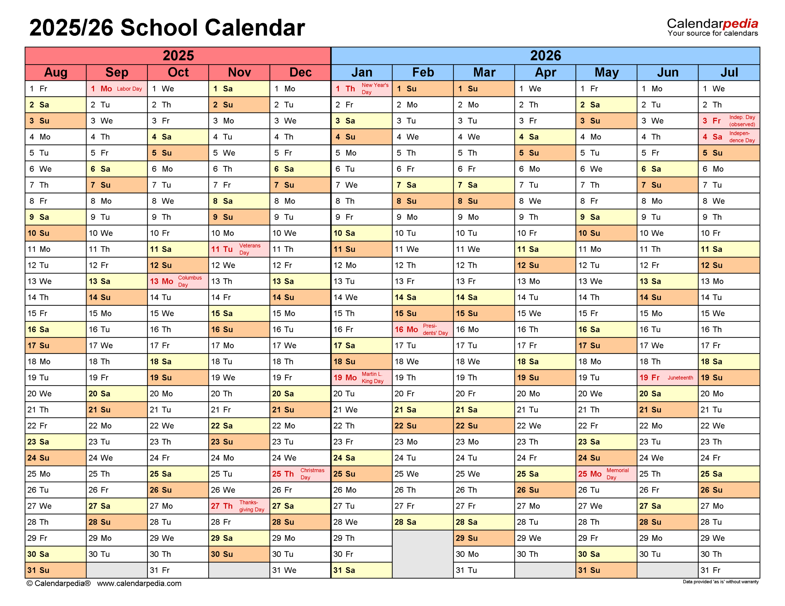 School Calendars 2025/2026 - Free Printable Pdf Templates - 2025 2026 School Calendar Printable