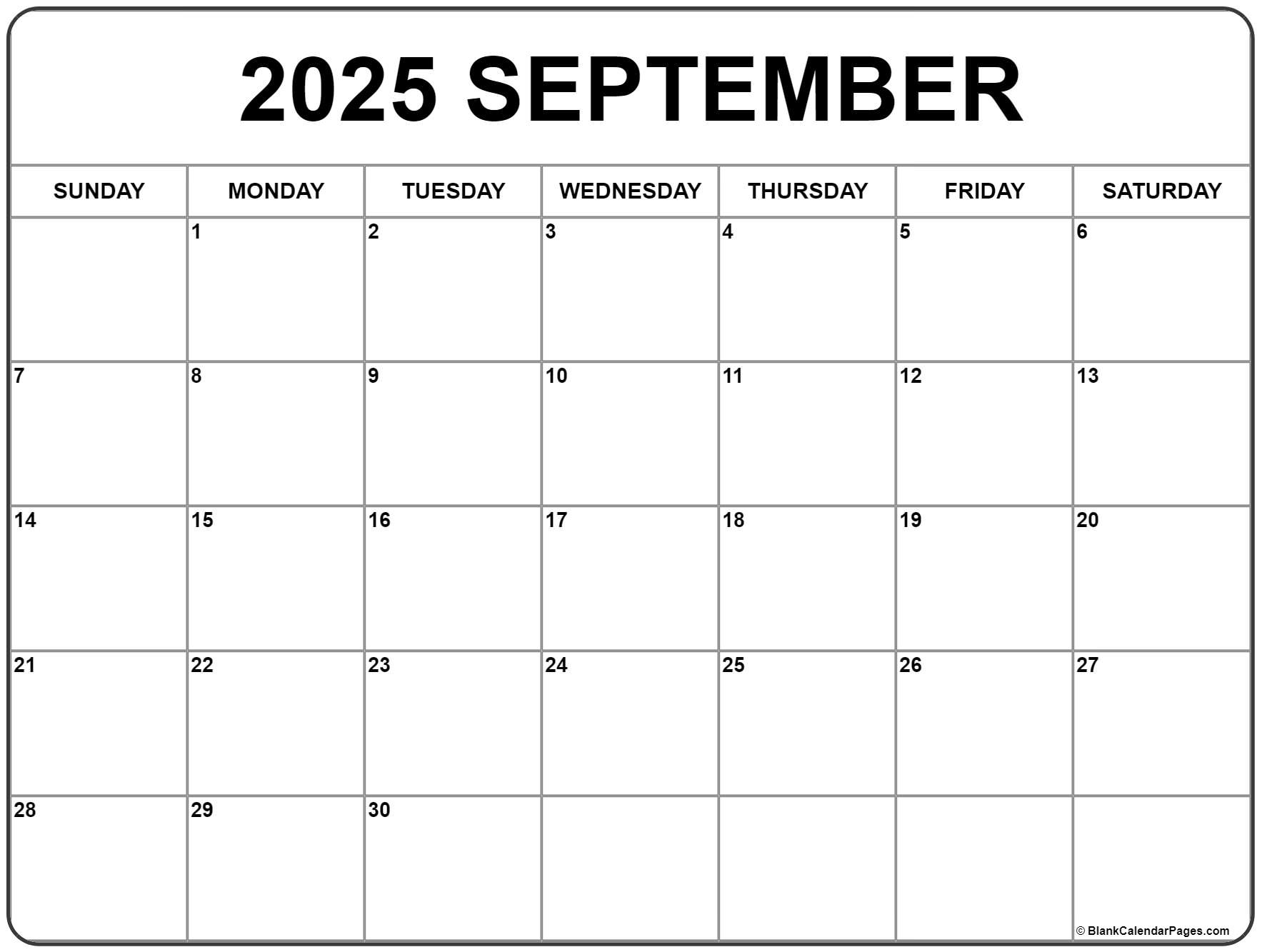 September 2025 Calendar | Free Printable Calendars - Sept 2025 Calendar Printable Free