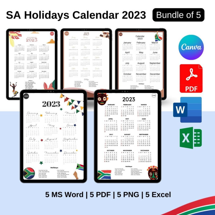 Printable Calendar 2025 with Holidays South Africa