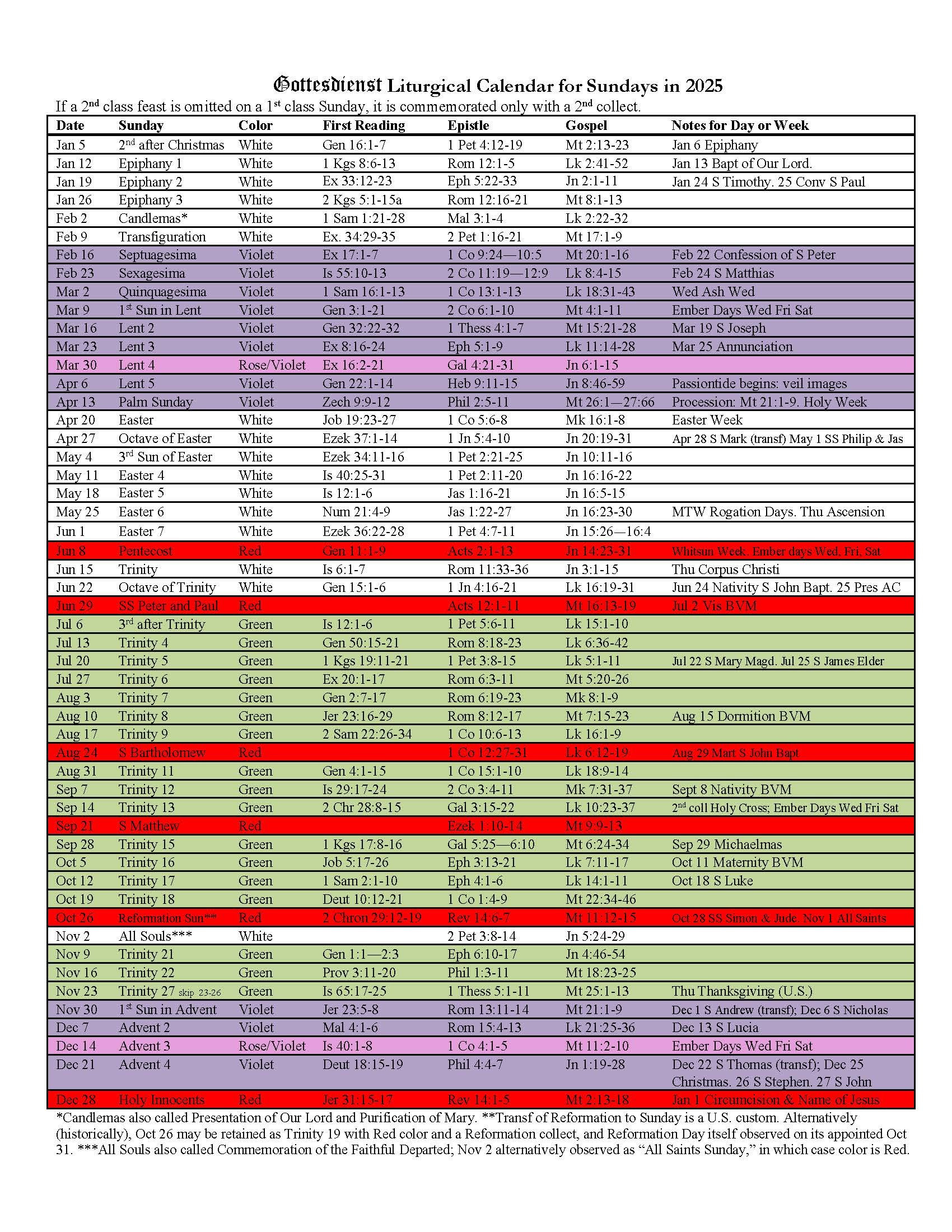 The 2025 Liturgical Calendar Is Here — Gottesdienst - Liturgical Color Calendar 2025 Printable