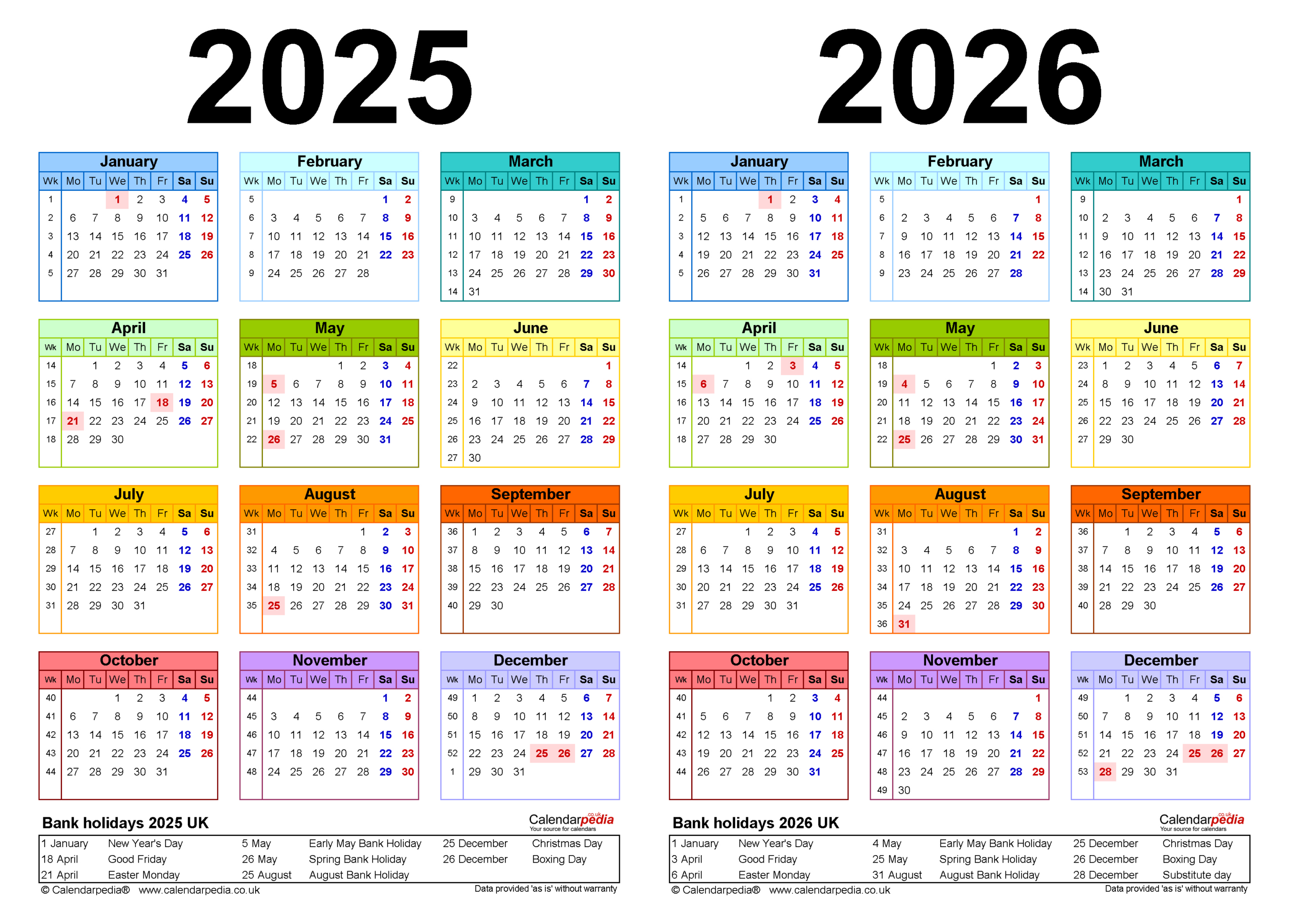 Two Year Calendars For 2025 And 2026 (Uk) For Pdf - Printable Calendar 2025 2026