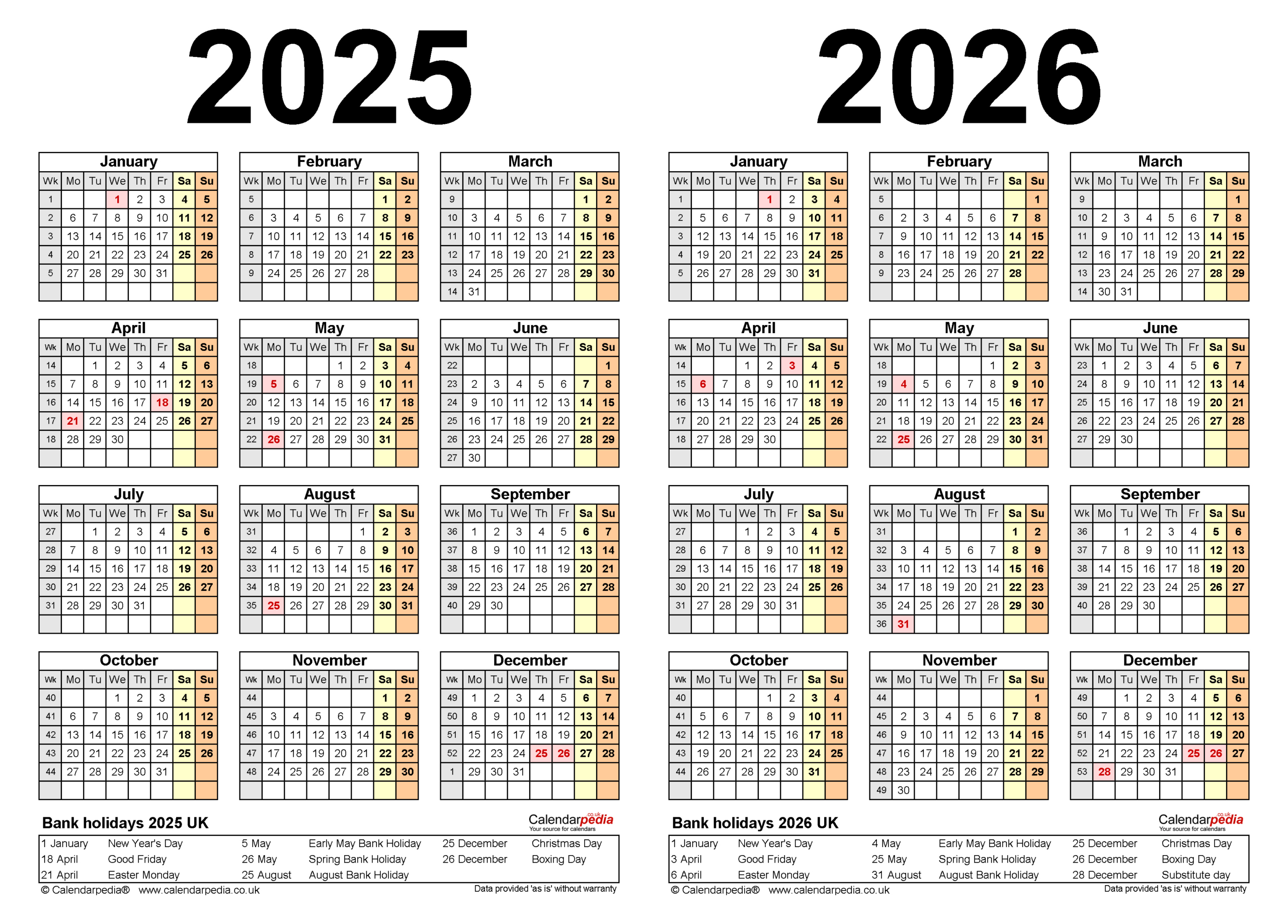 Two Year Calendars For 2025 And 2026 (Uk) For Pdf - Printable Calendar 2025 To 2026