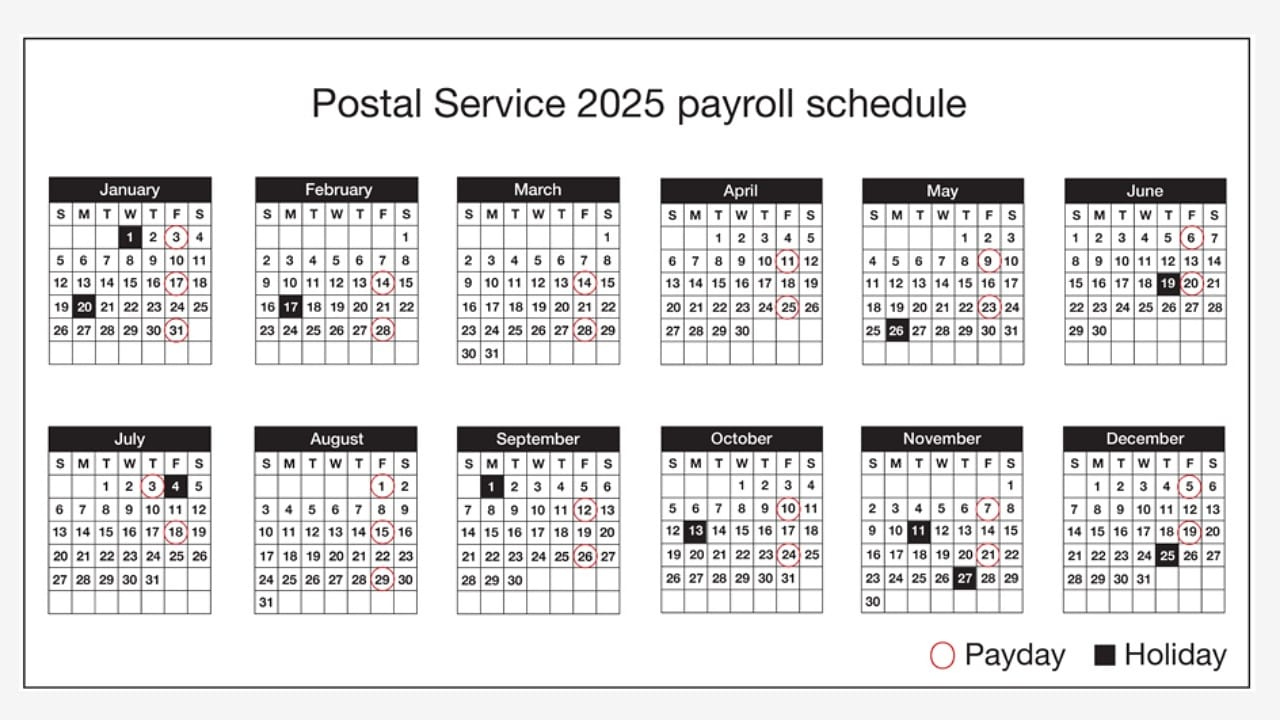 Usps Annual Calendar Shows The 2025 Payroll Schedule - Ruralinfo - Postal Calendar 2025 Printable
