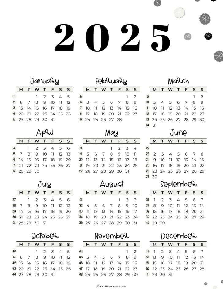 2025 Calendar with Week Numbers Printable