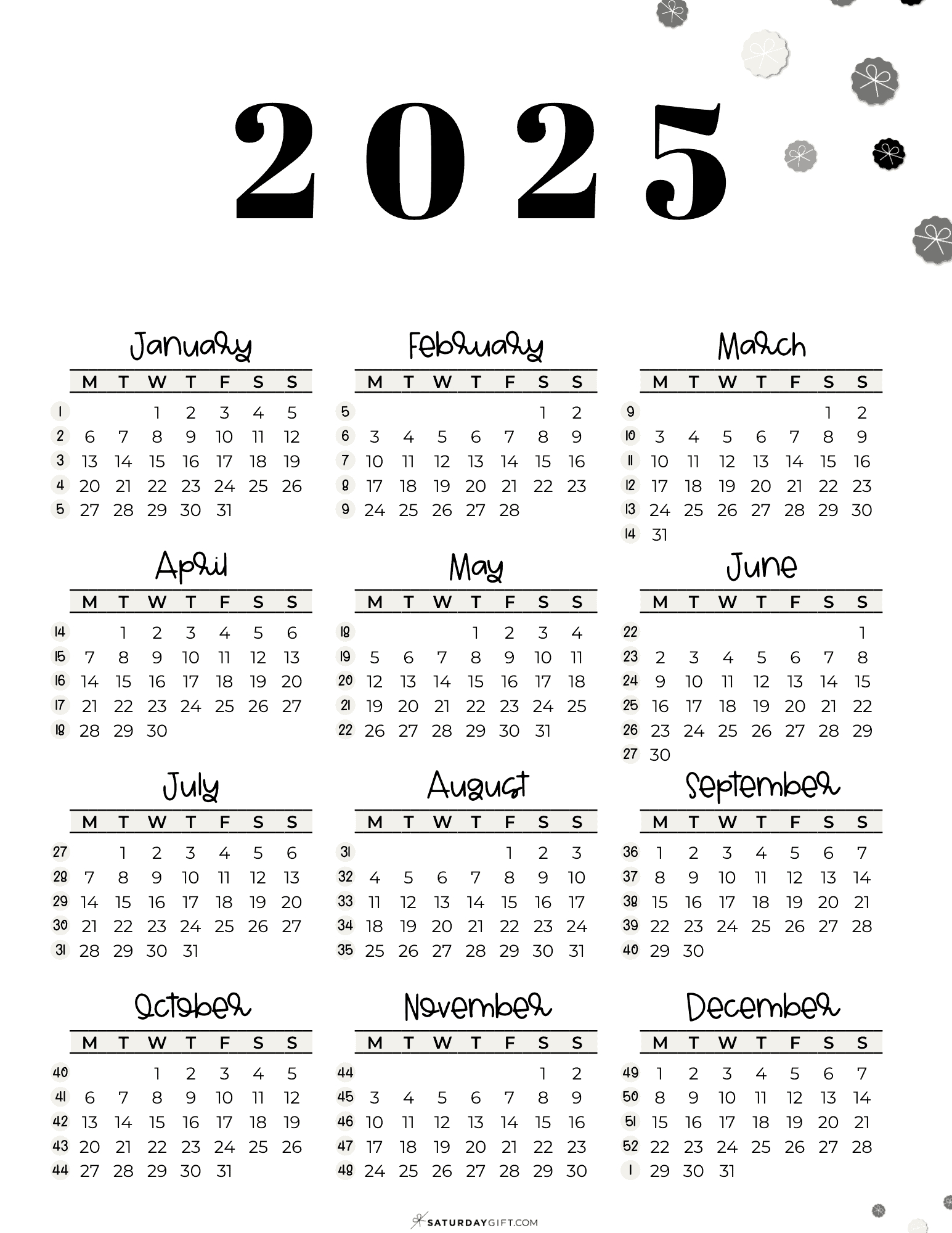 Week Numbers For 2025 - What Week Is It? | Saturdaygift - Printable Calendar 2025 with Week Numbers