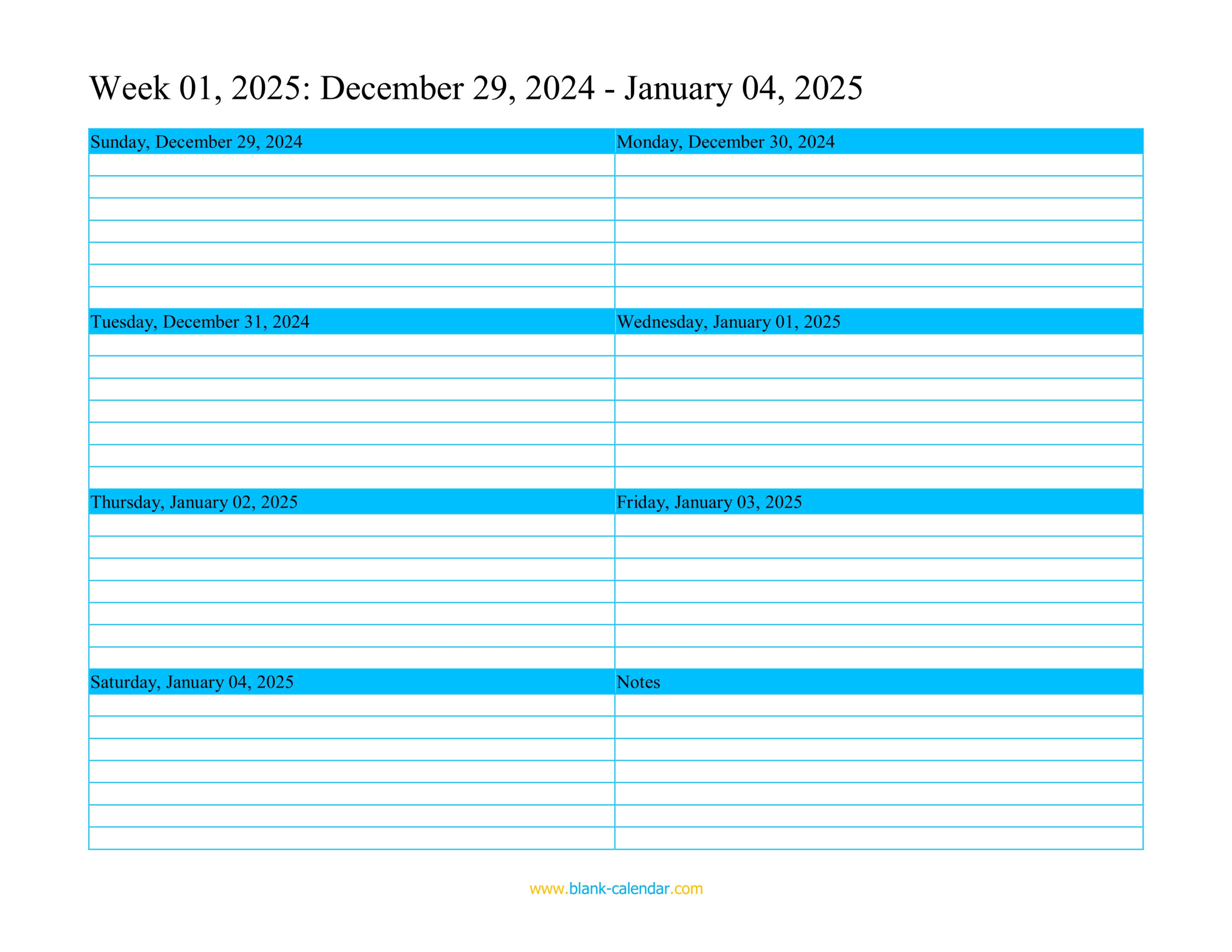 Weekly Calendar 2025 (Word, Excel, Pdf) - 2025 Weekly Calendar Printable Free