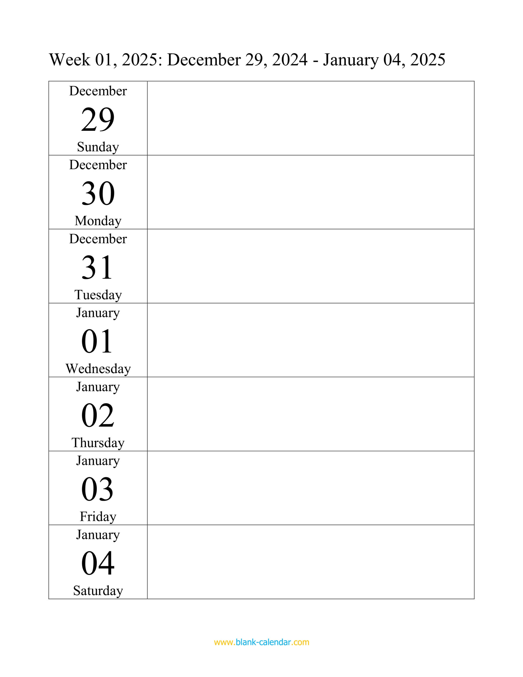 Weekly Calendar 2025 (Word, Excel, Pdf) - 2025 Weekly Calendar Printable Free