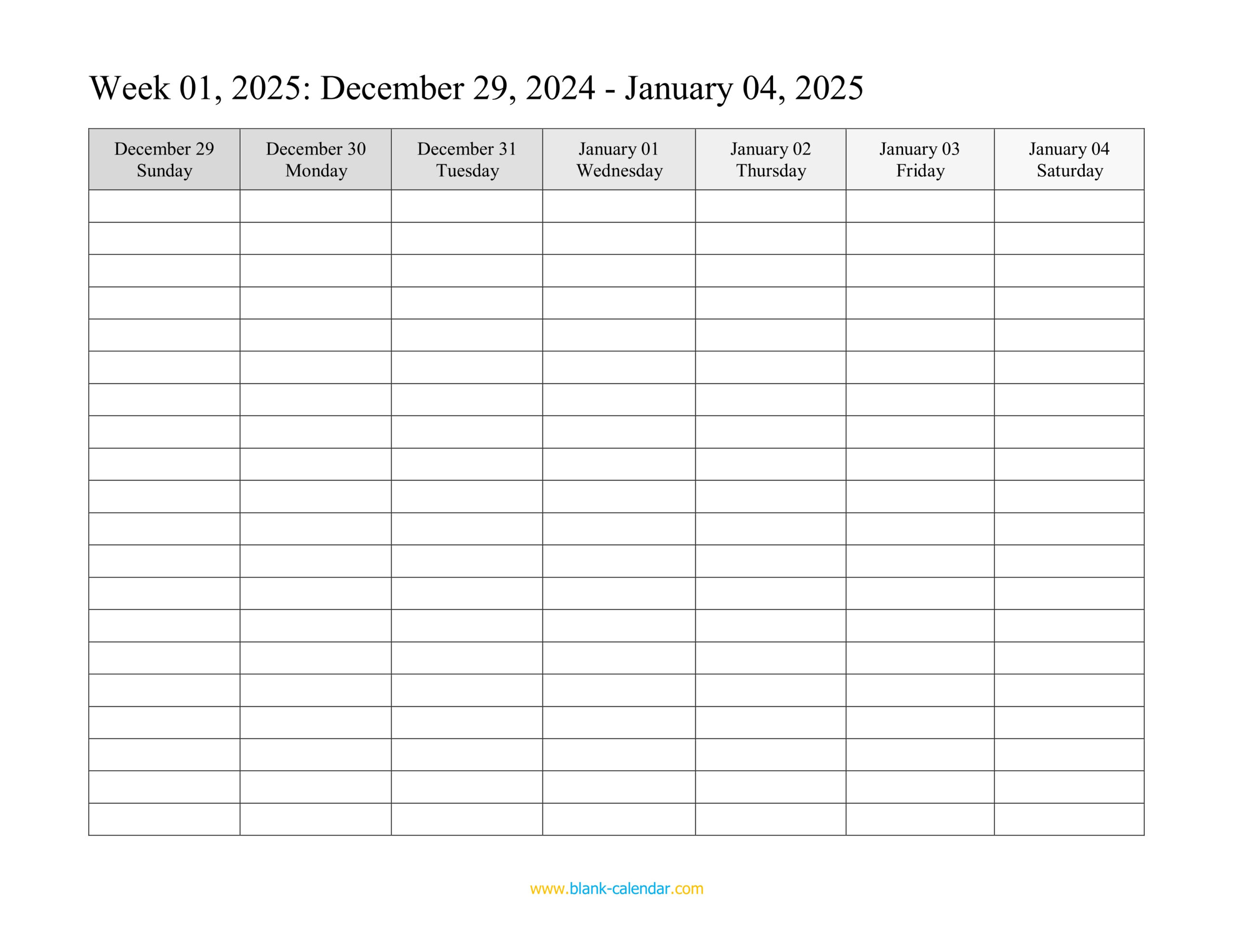 Weekly Calendar 2025 (Word, Excel, Pdf) - Printable 2025 Week Calendar