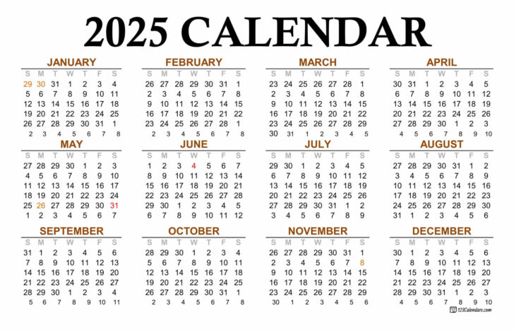 2025 Calendar Printable Whole Year