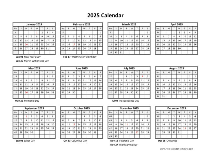Printable Calendar 2025 Template Word