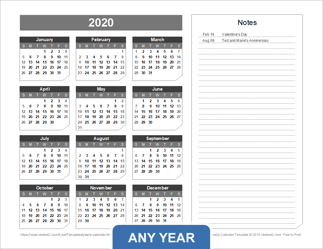 Yearly Calendar Template For 2025 And Beyond - Vertex42 Printable Calendar 2025