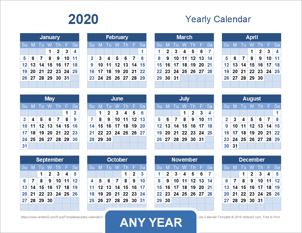 Yearly Calendar Template For 2025 And Beyond - Vertex42 Printable Calendar 2025