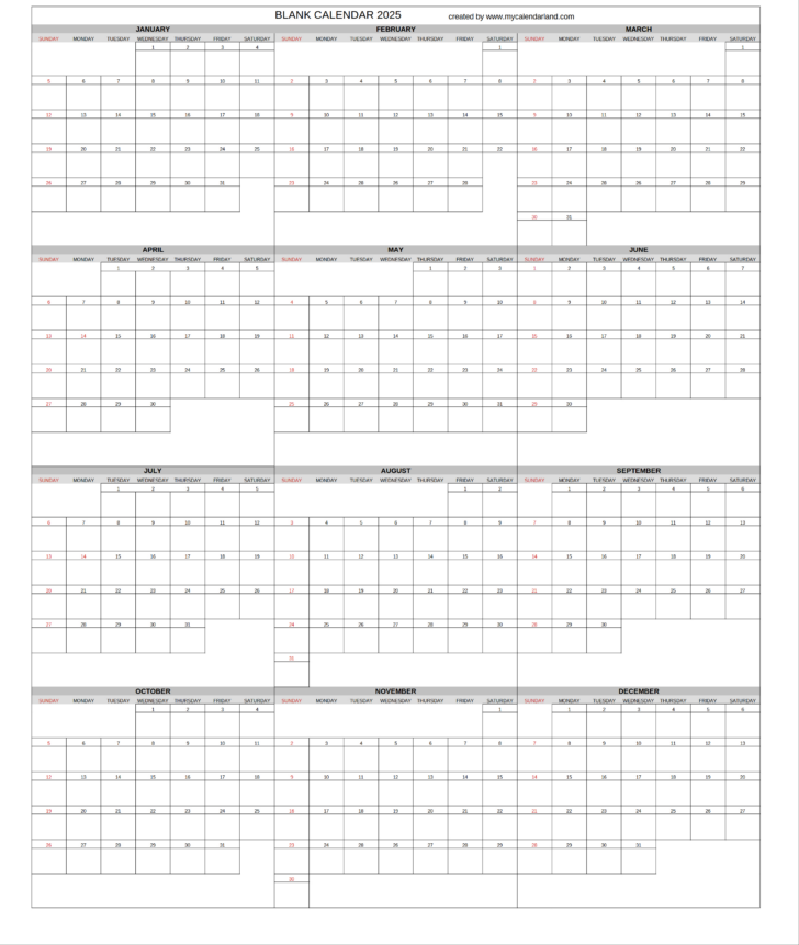 Free Printable Calendar 2025 Large Numbers