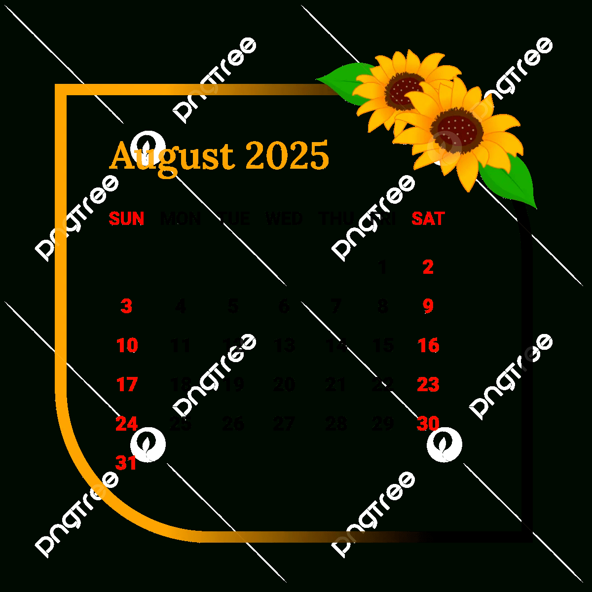 2025 August Calendar Png Transparent Images Free Download | Vector - August 2025 Calendar Png