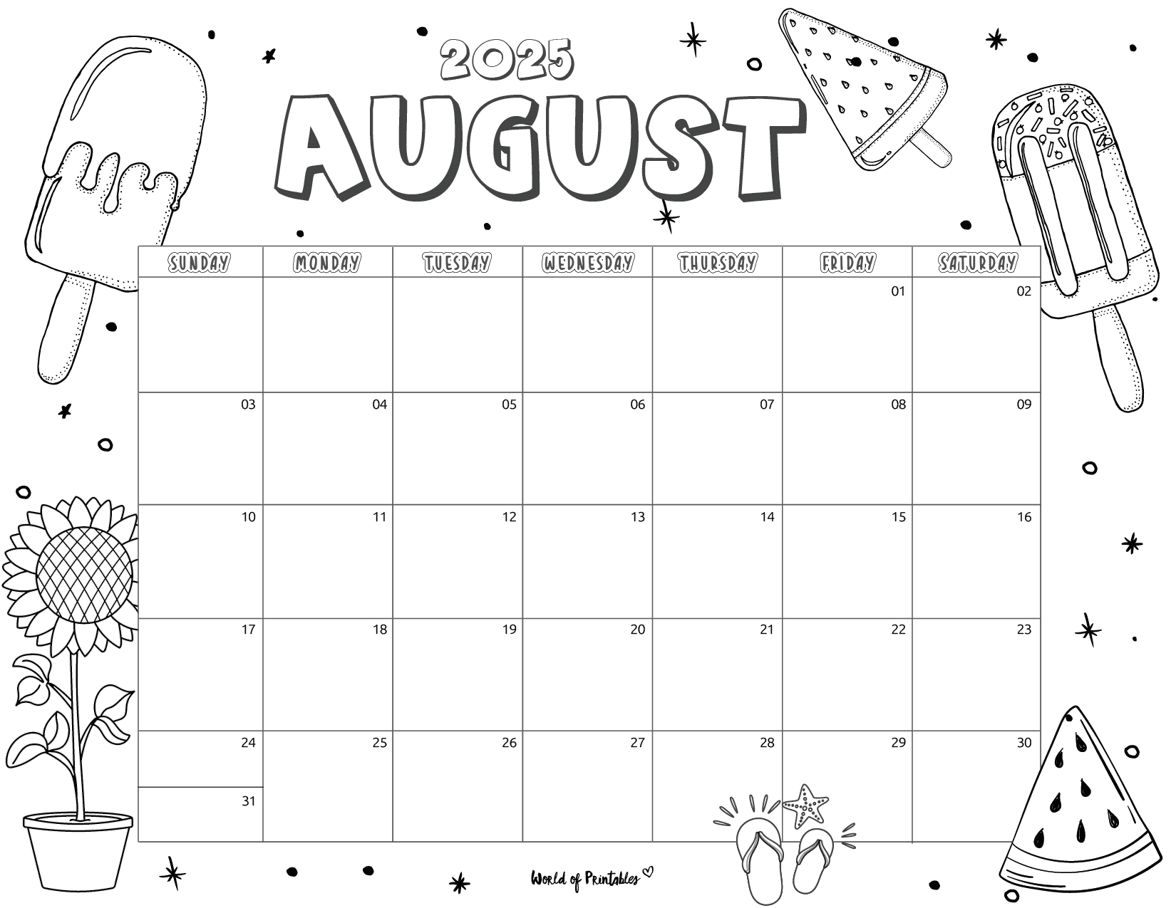 2025 Coloring Calendar - Free Printables - World Of Printables - August 2025 Coloring Calendar