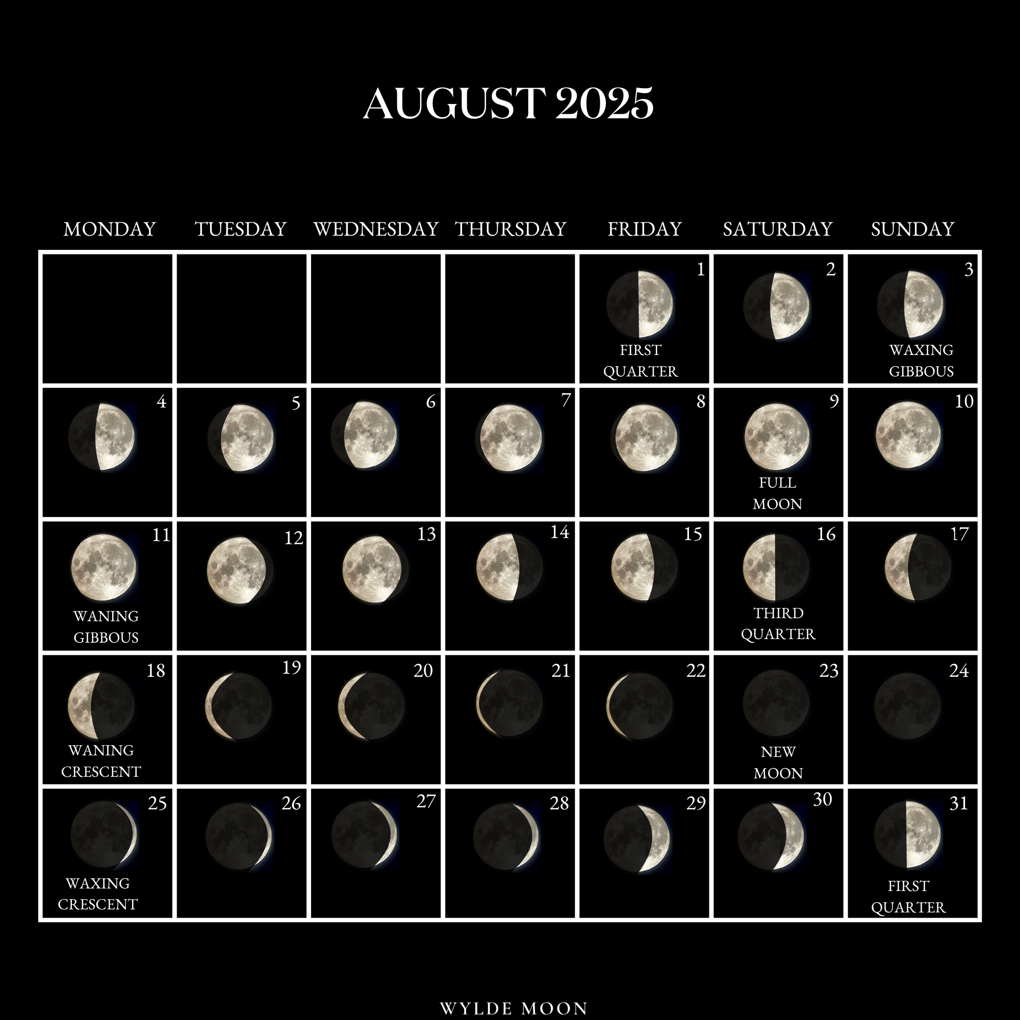 2025 Moon Calendar - Every Phase And Stage Of The Moon - Moon Calendar August 2025