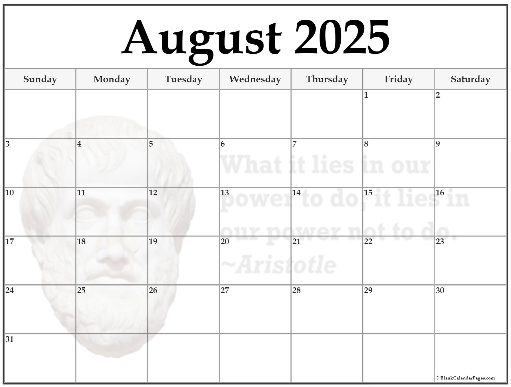 24+ August 2025 Quote Calendars - Blank Calendar Pages August 2025