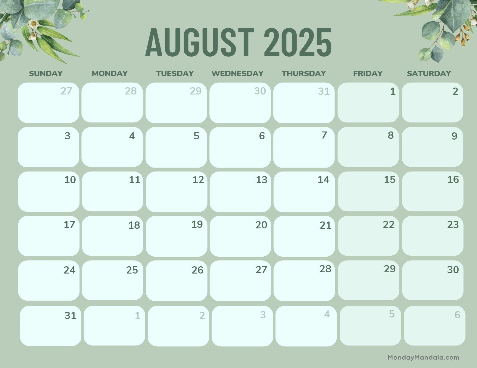 August 2025 Calendar (52 Free Pdf Printables) - World of Printables August 2025 Calendar