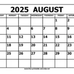 August 2025 Calendar – August – December 2025 Calendar