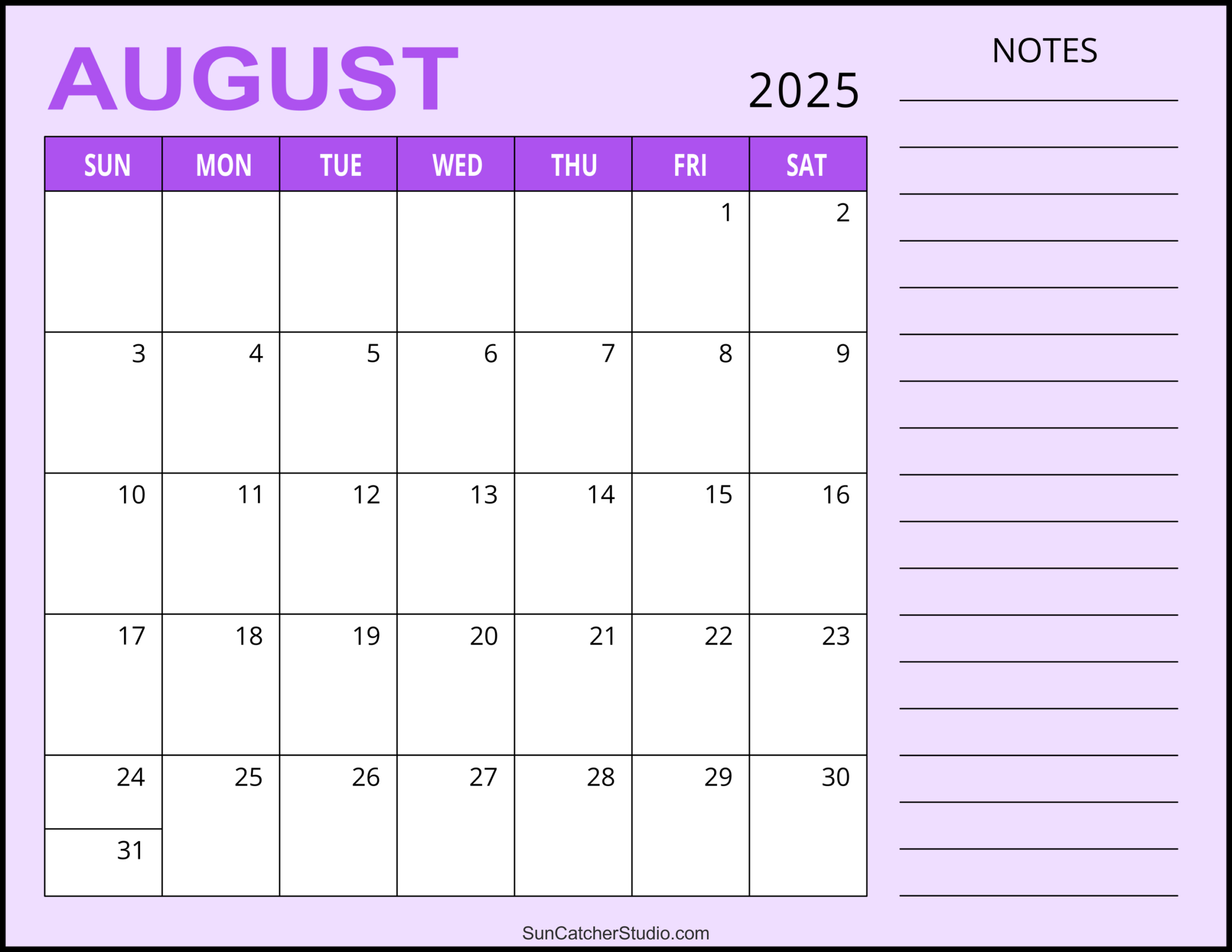 August 2025 Calendar (Free Printable) – Free Printables, Monograms - August 2025 Calendar Printable with Lines