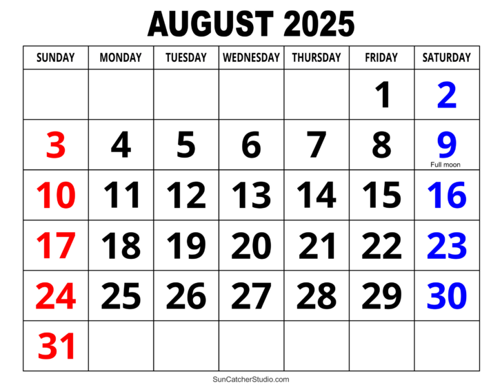 Show Me a August 2025 Calendar