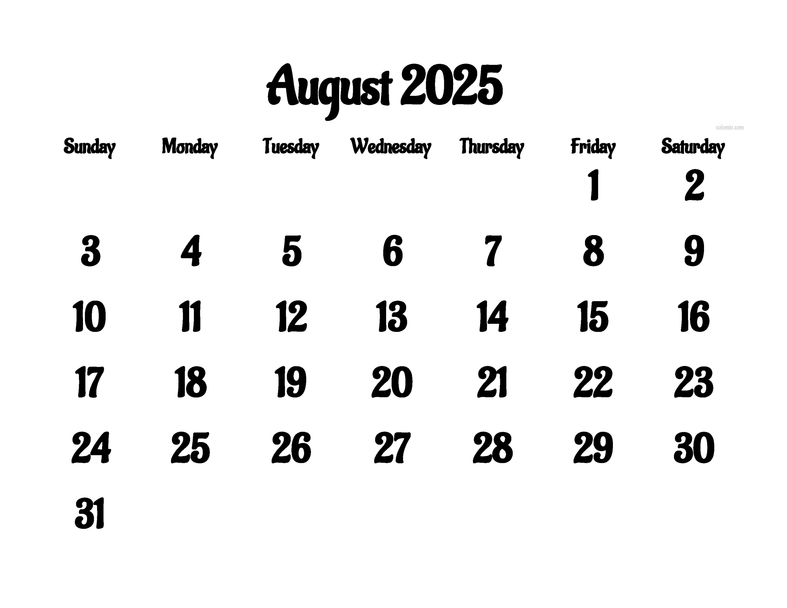August 2025 Calendar - Free Printable Pdf, Xls And Png | Www - Image of August 2025 Calendar